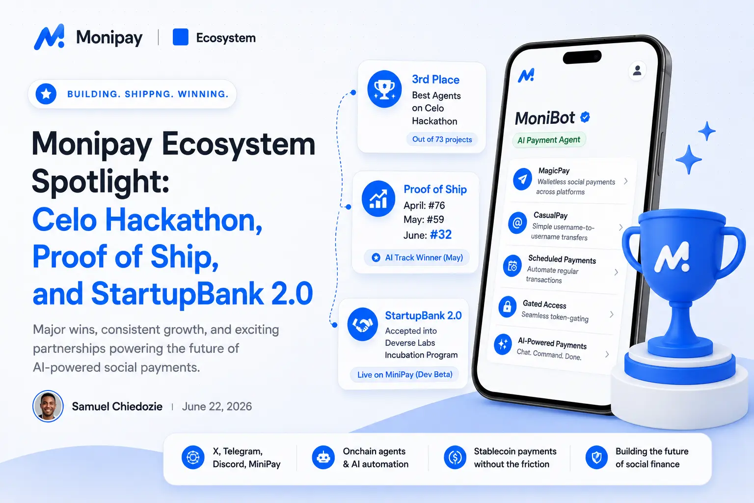 Monipay Ecosystem Spotlight: Celo Hackathon, Proof of Ship, and StartupBank 2.0